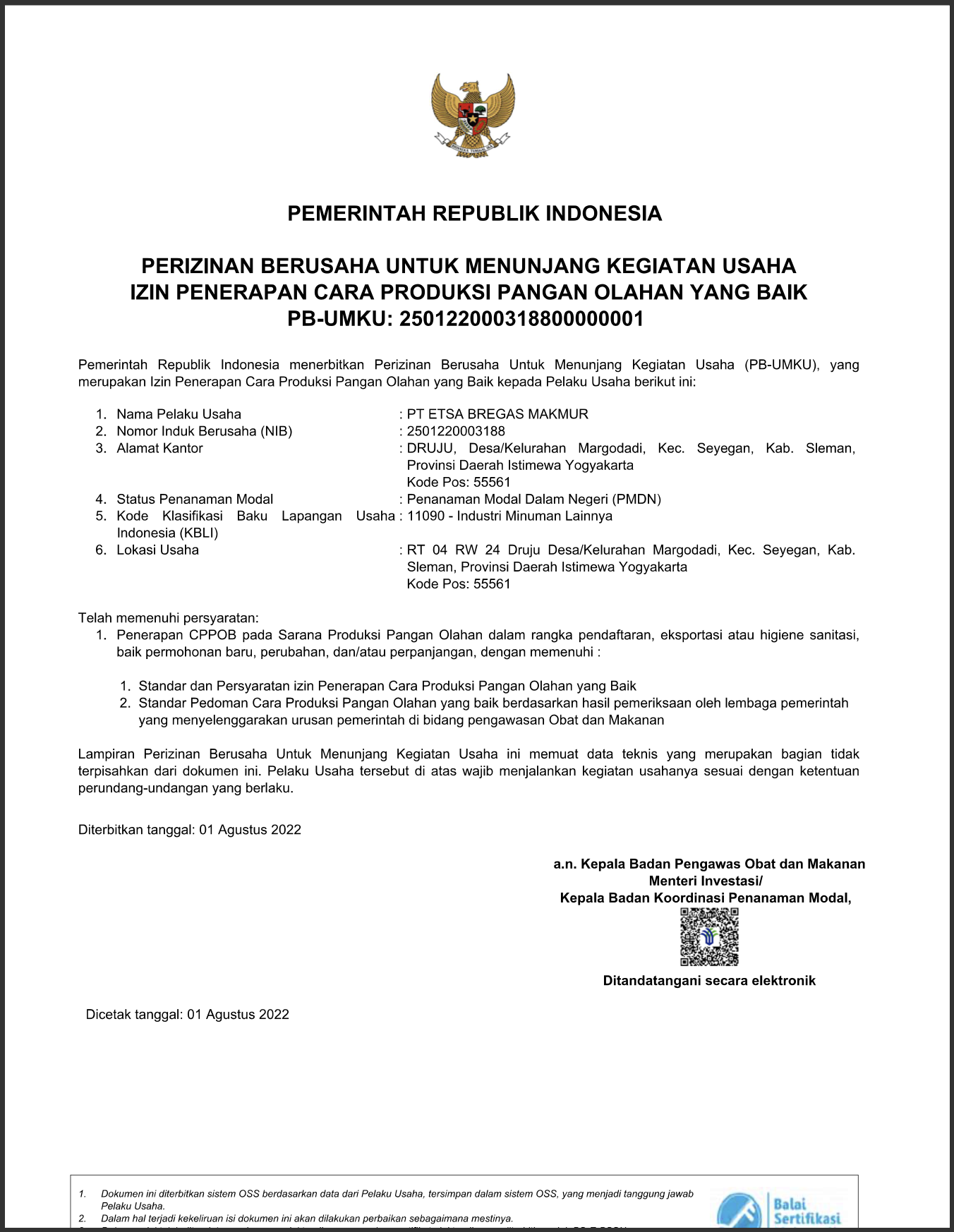 Izin Penerapan Produksi